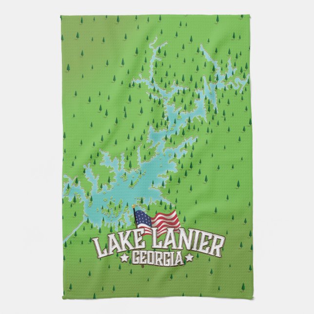Lake Lanier Georgia Map Tea Towel (Vertical)