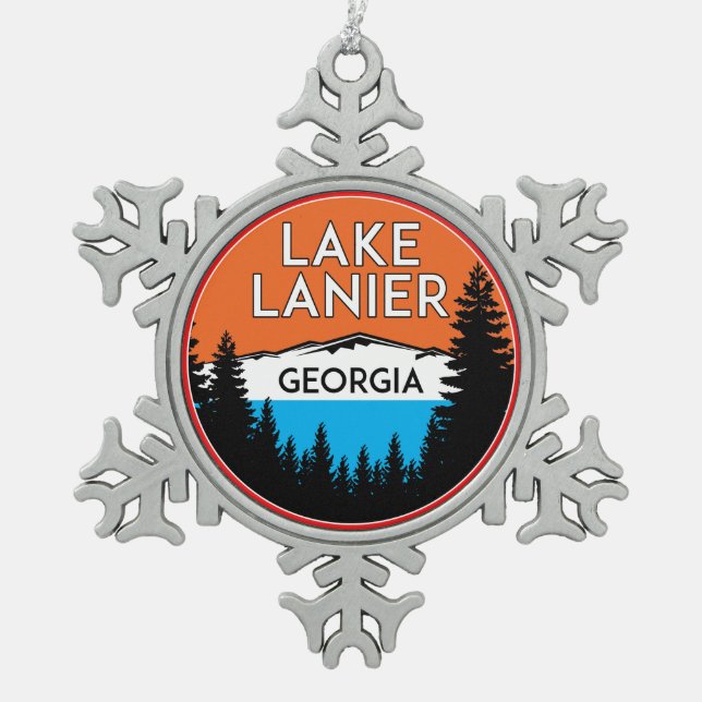 Lake Lanier Georgia Snowflake Pewter Christmas Ornament (Front)