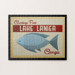 Lake Lanier Jigsaw Puzzle Georgia Fish Vintage<br><div class="desc">This Greetings From Lake Lanier Georgia vintage travel design features a fun blue fish with red accents and a 1960s retro vibe.</div>