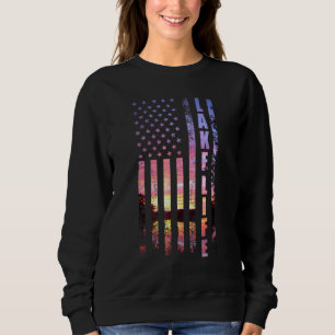 Lake Life American Flag Dock Sunset Wakeboarder Po Sweatshirt