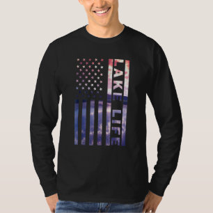 Lake Life American Flag Dock Sunset Wakeboarder Po T-Shirt