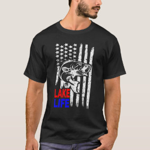 Lake Life Bass Fishing American Flag Lucky Fishing T-Shirt