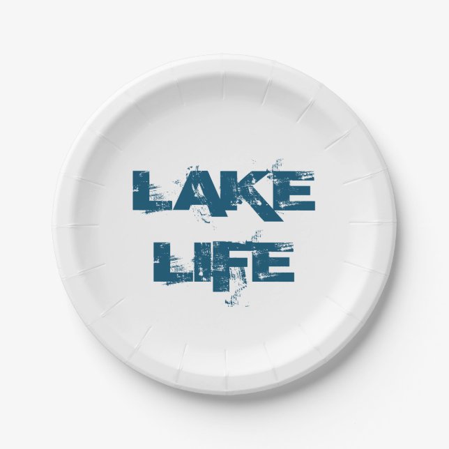 Lake Life Blue Typography Paper Plate (Front)