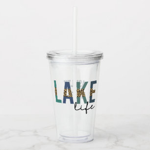 Lake Life Cheetah Print Typography Acrylic Tumbler