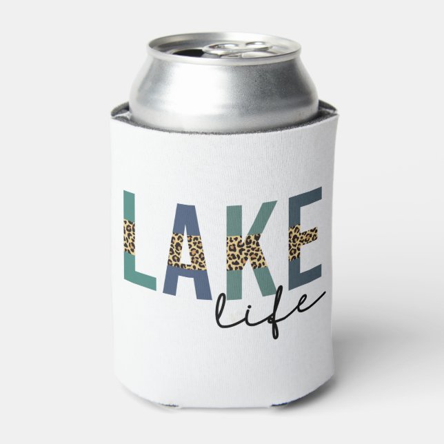 Lake Life Cheetah Print Typography Can Cooler (Can Front)