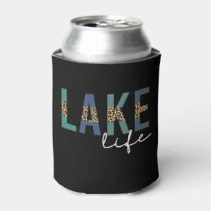 Lake Life Cheetah Print Typography Can Cooler