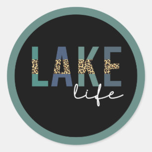 Lake Life Cheetah Print Typography Classic Round Sticker