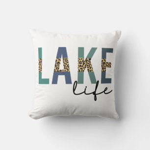 Lake Life Cheetah Print Typography Cushion