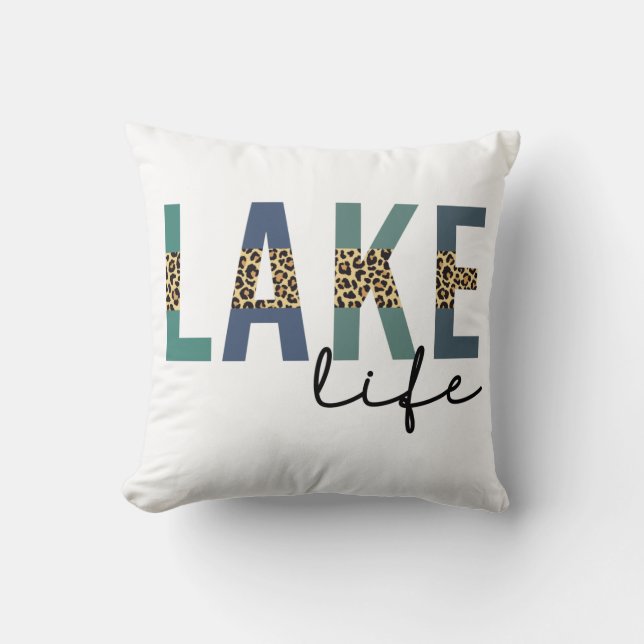 Lake Life Cheetah Print Typography Cushion (Front)