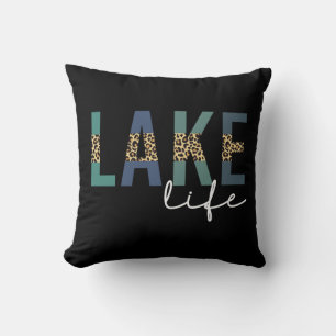 Lake Life Cheetah Print Typography Cushion