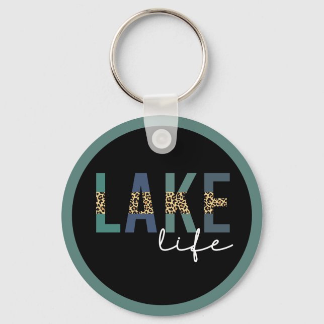 Lake Life Cheetah Print Typography Key Ring (Front)