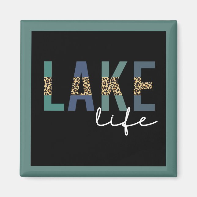 Lake Life Cheetah Print Typography Magnet (Front)