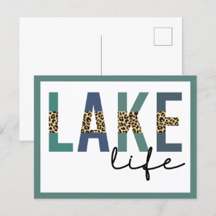 Lake Life Cheetah Print Typography Postcard