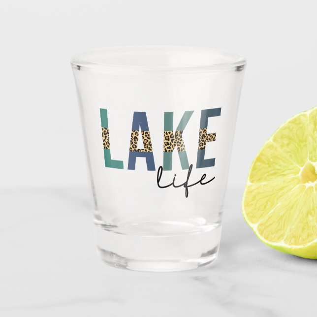 Lake Life Cheetah Print Typography Shot Glass (Front)