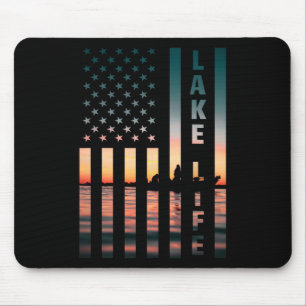Lake Life Fisherman Sunset American Flag B Fishing Mouse Mat