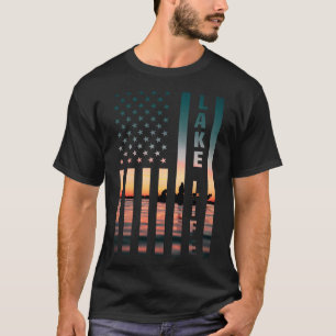 Lake Life Fisherman Sunset American Flag B Fishing T-Shirt