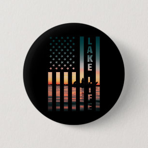 Lake Life Fisherman Sunset American Flag Byss Fish 6 Cm Round Badge