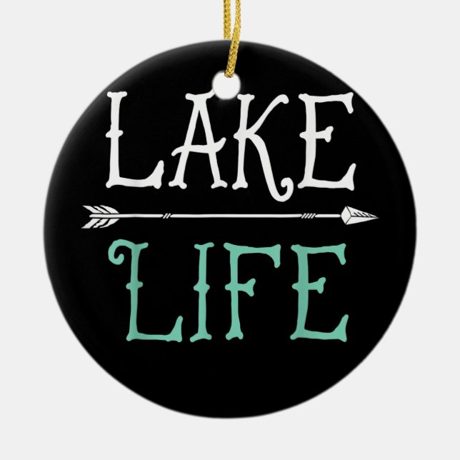 Lake Life Fishing Boating Sailing Funny Outdoor Ceramic Tree Decoration (Front)