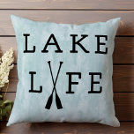 Lake Life Fun Blue Water Summer House Cushion<br><div class="desc">Our custom pillow adorned with with the words "Lake Life" in black on a soft blue/green background. View our full line of products in our Zazzle store.</div>