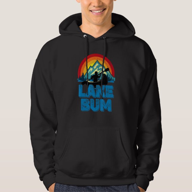 Lake Life Lake Bum Retro Distressed Mountain Canoe Hoodie (Front)