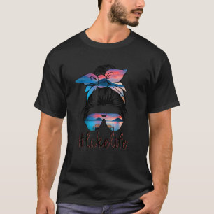 Lake Life Messy Bun Hair Girl Sunglasses Retro Lak T-Shirt