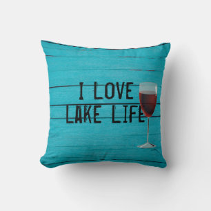 lake life on wood with wine glass throw pillow
