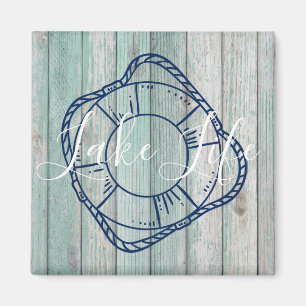 Lake Life & Preserver Blue Wood  Magnet