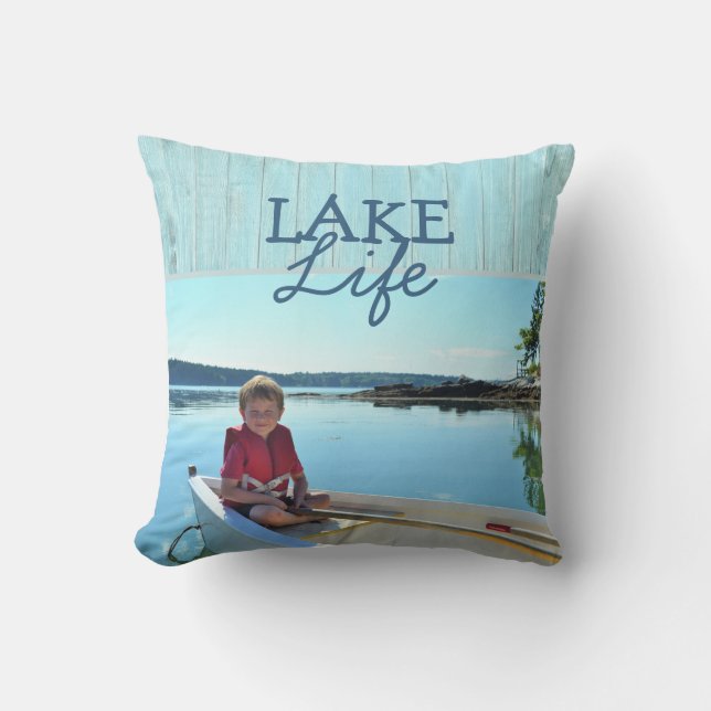 Lake Life Rustic Teal Photo Cushion (Front)