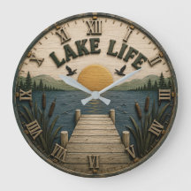 Lake Life Sunset Dock Rustic Lake House