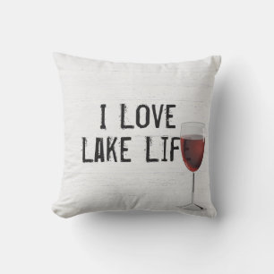 Lake Life Text on Whitewashed Wood Cushion