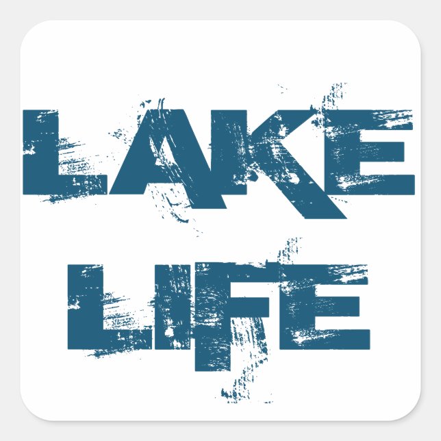Lake Life Weathered Blue Font Square Sticker (Front)
