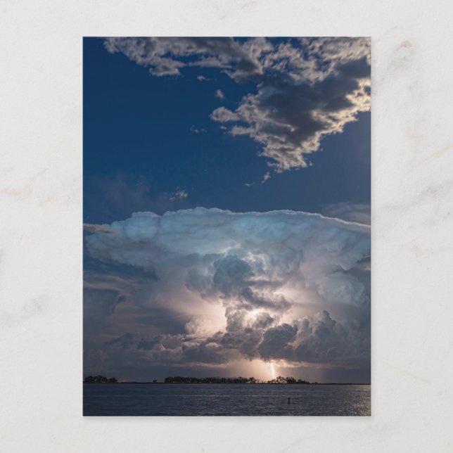 Lake Lightning Thunderstorm Cell and Full Moon Postcard (Front)