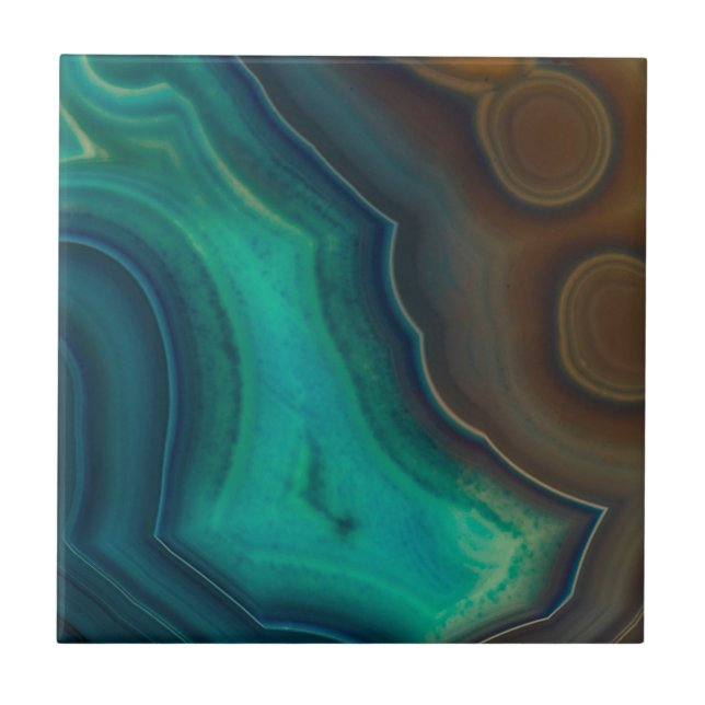 Lake Like Teal & Brown Agate Tile (Front)
