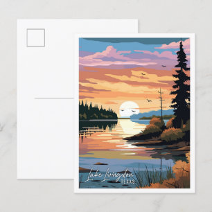 Lake Livingston Texas vintage travel illustration Postcard