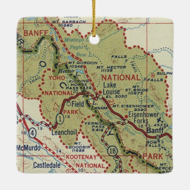 Lake Louise AB Vintage Map Ceramic Ornament (Back)