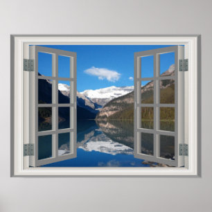 Lake Louise Mountain Faux Fake Window View Poster