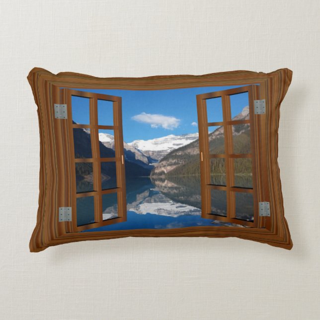 Lake Louise Mountain Reflection Lake Faux Window Decorative Cushion (Front)