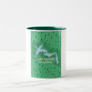 Lake Lucerne Switzerland travel poster map Two-Tone Coffee Mug