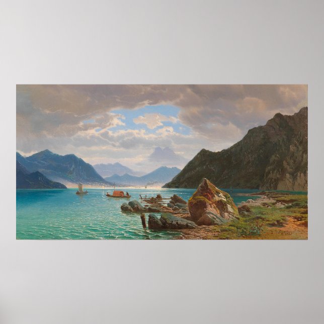 Lake Lugano[1859] by François Roffiaen (1820–1898) Poster (Front)
