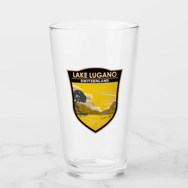 Lake Lugano Switzerland Travel Art Vintage Glass (Front)