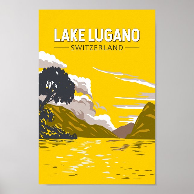 Lake Lugano Switzerland Travel Art Vintage Poster (Front)