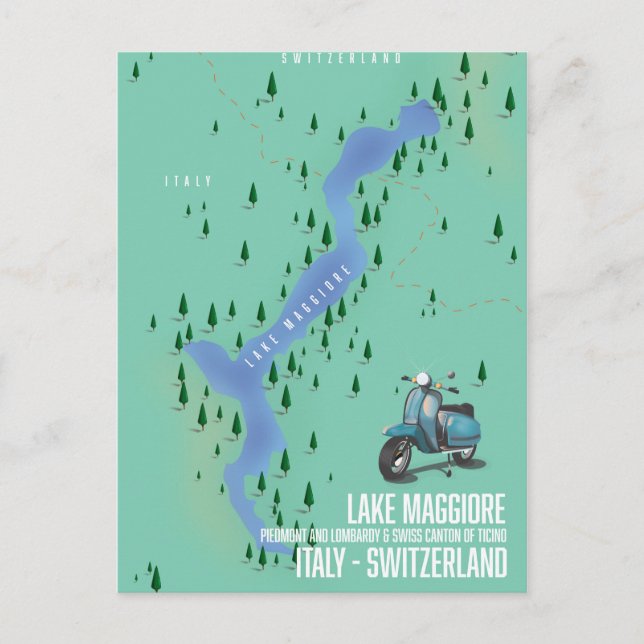 Lake Maggiore Italy - Switzerland map Postcard (Front)