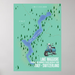 Lake Maggiore Italy - Switzerland map Poster