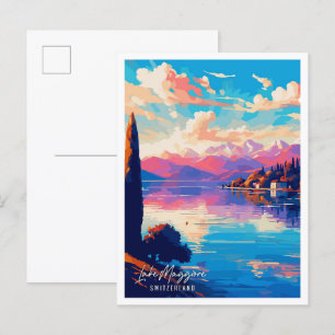 Lake Maggiore Switzerland Art vintage travel Postcard