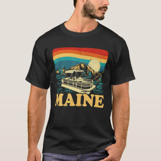 Lake Maine Vintage Retro Sunset Pontoon Boat T-Shirt