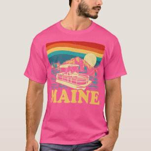Lake Maine Vintage Retro Sunset Pontoon Boat T-Shirt