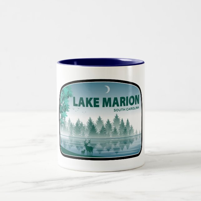 Lake Marion South Carolina Deer Two-Tone Coffee Mug (Center)
