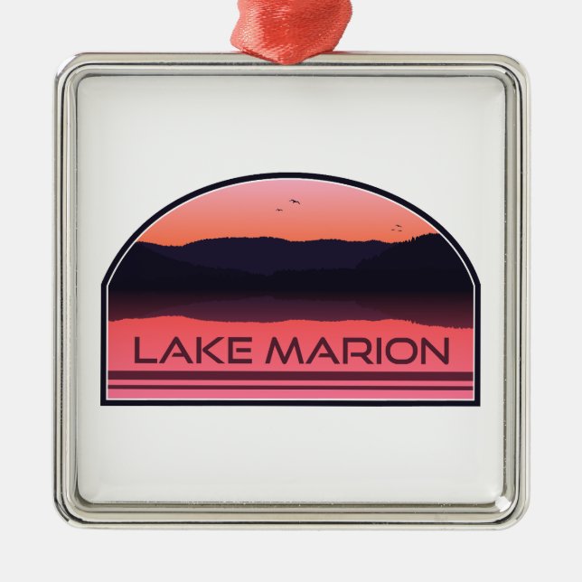 Lake Marion South Carolina Red Sunrise Metal Tree Decoration (Front)