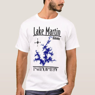 Lake Martin Alabama Blue Nautical Map Coordinates T-Shirt