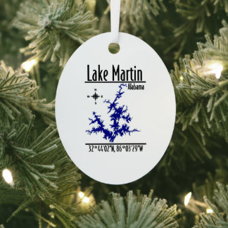 Lake Martin Alabama Blue Nautical Map Metal Oval Tree Decoration